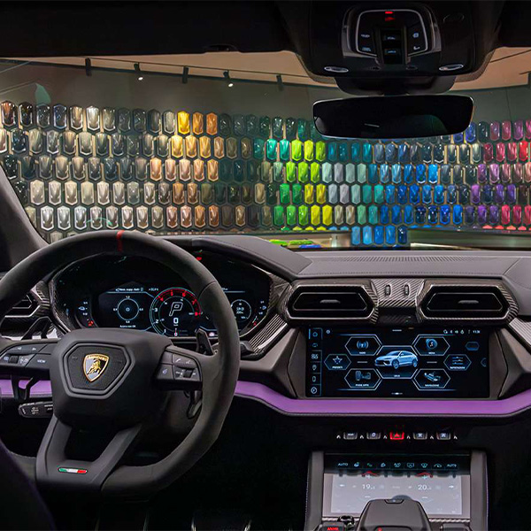 Interior shot of a Lamborghini.